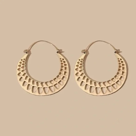 Gold Aztec Hoop Earrings - Picture 3 of 4